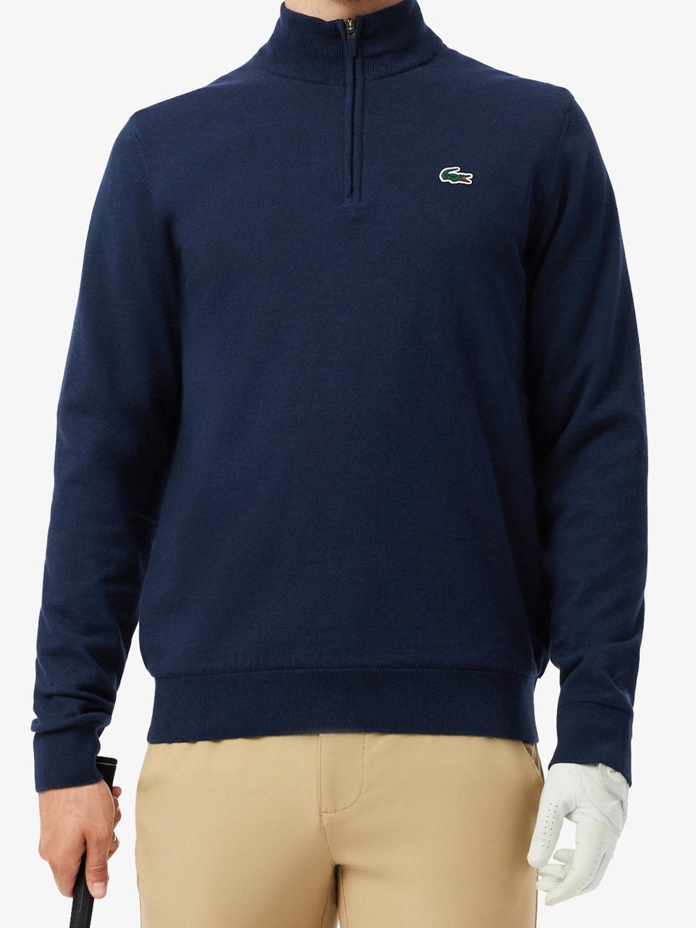 Lacoste Men's Navy quarter zip Sweater with embroidered Croc Logo Sz L